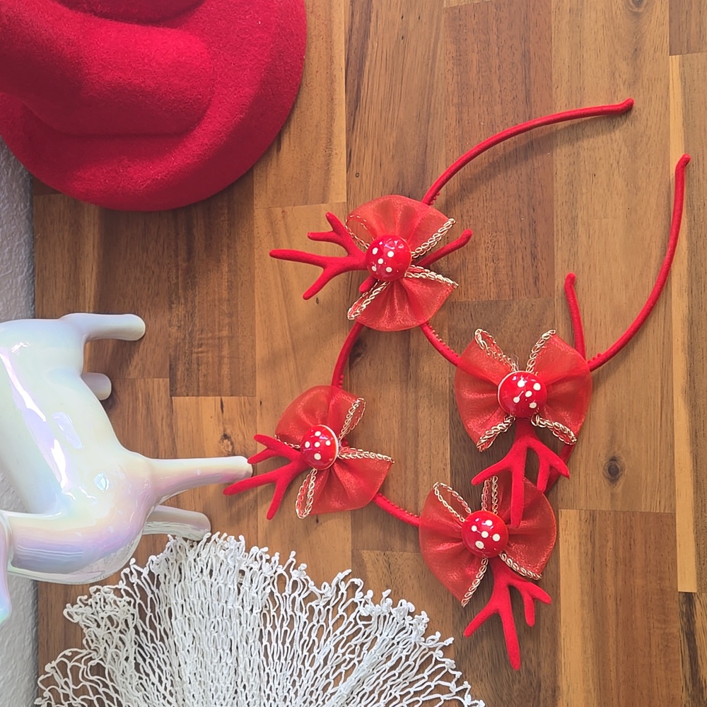 Festive Red Reindeer Antler Headbands, Set Of 2